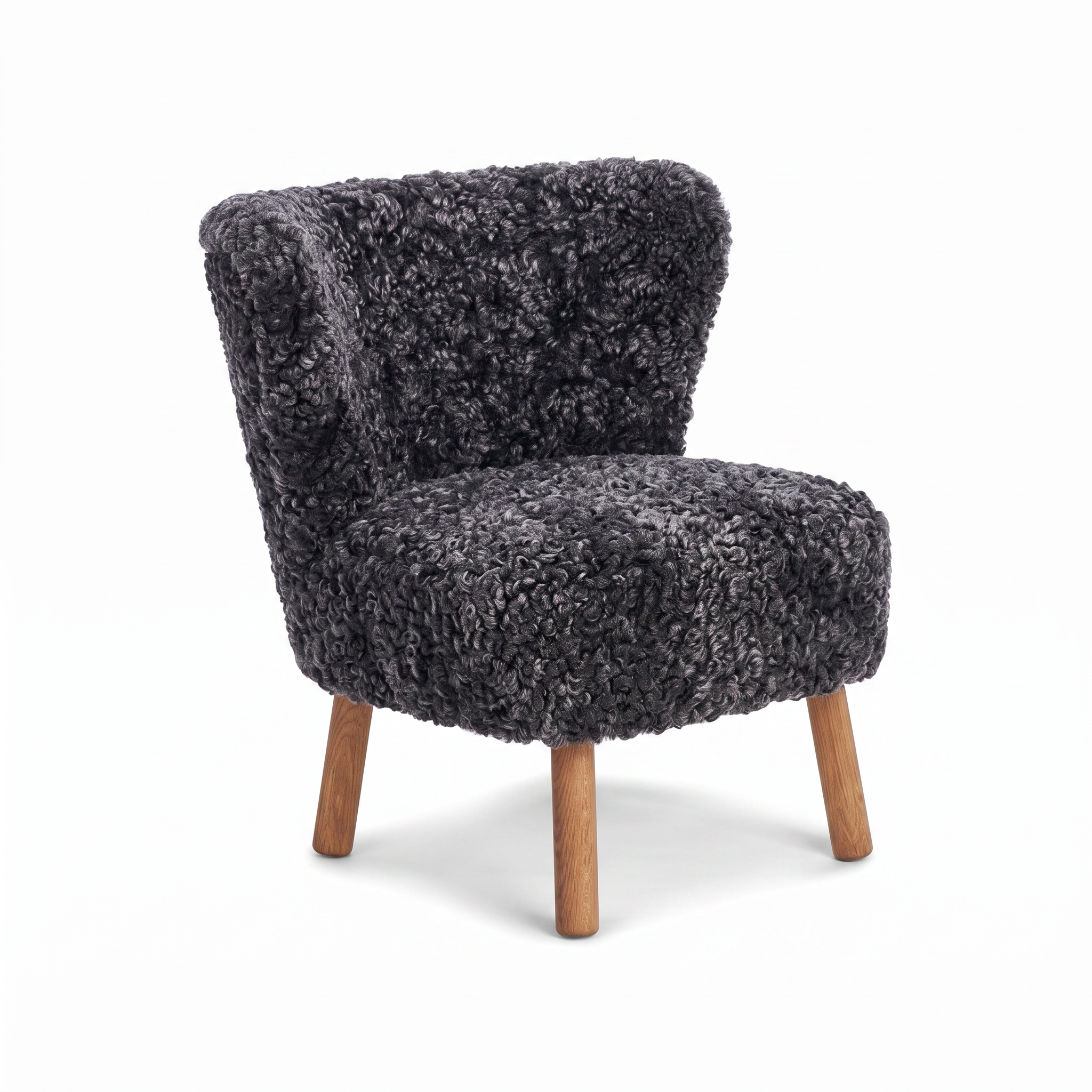 Emily Lounge Chair | Short Wool Anthracite - Oak Legs