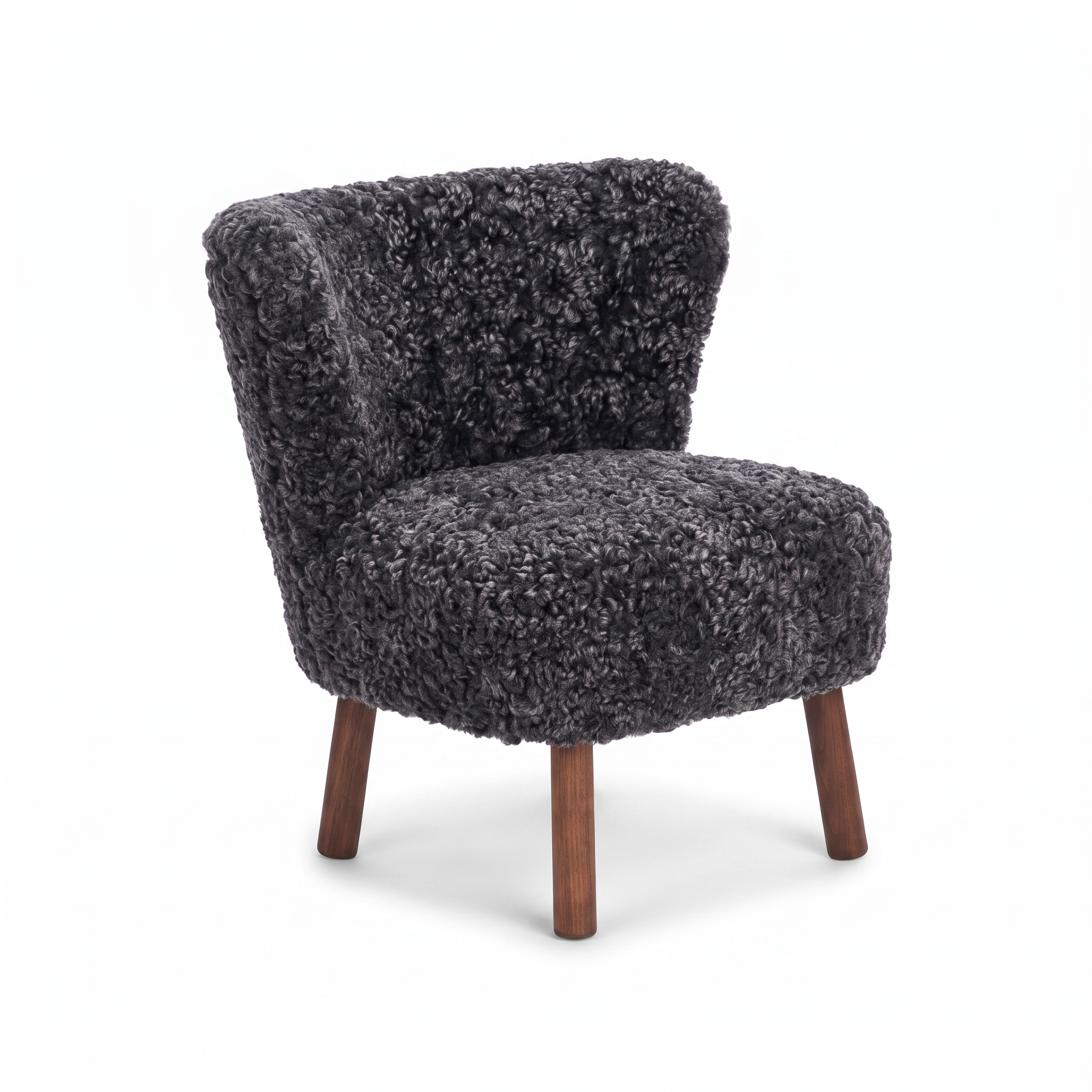Emily Lounge Chair | Short Wool Anthracite - Walnut Legs