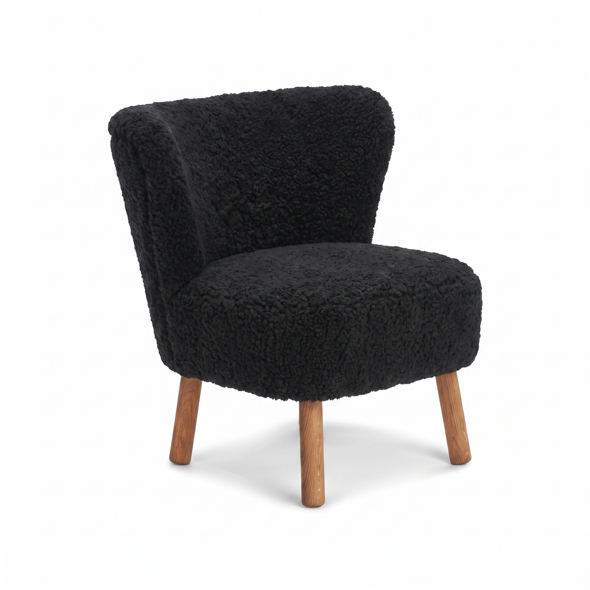 Emily Lounge Chair | Short Wool Black - Oak Legs