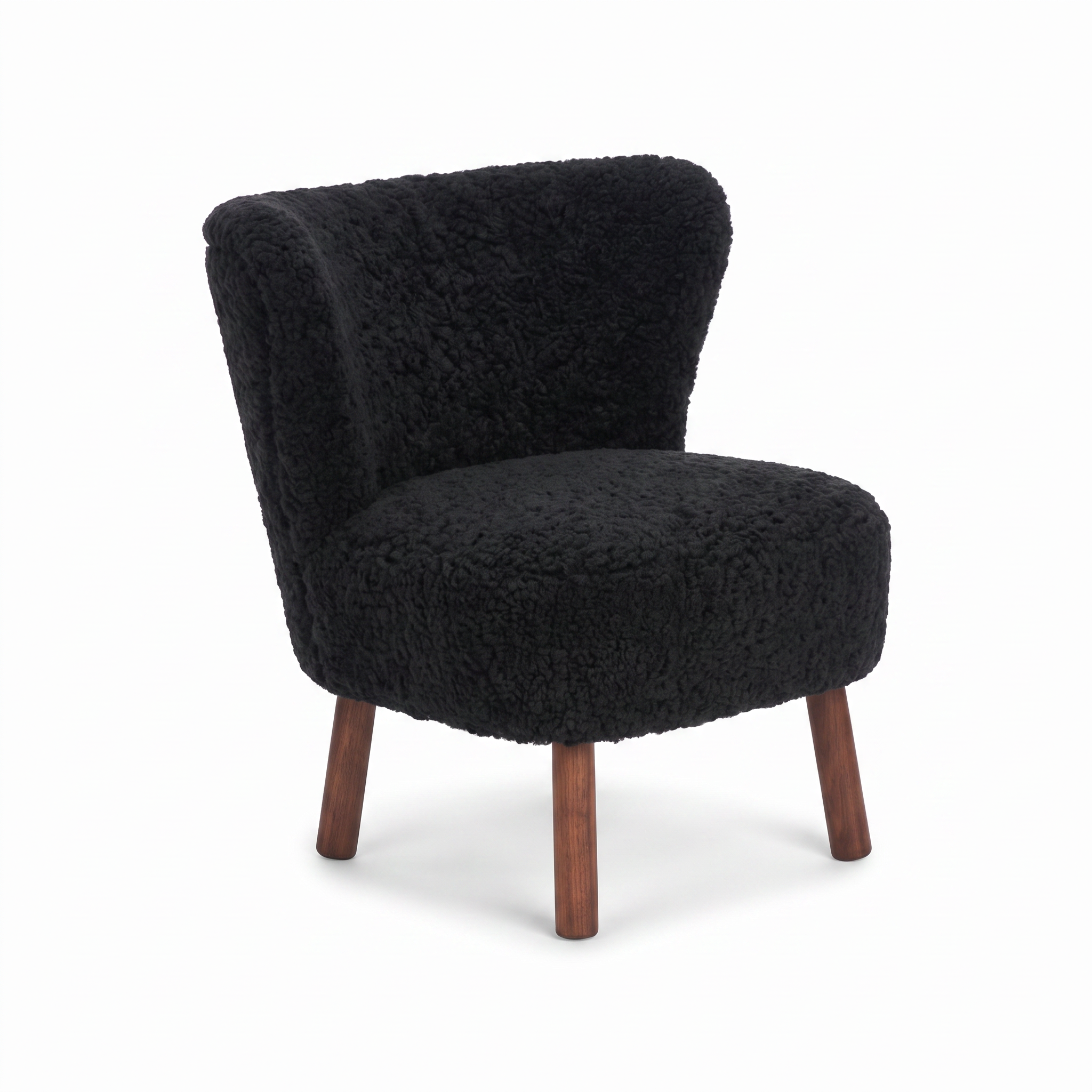 Emily Lounge Chair | Short Wool Black - Walnut Legs