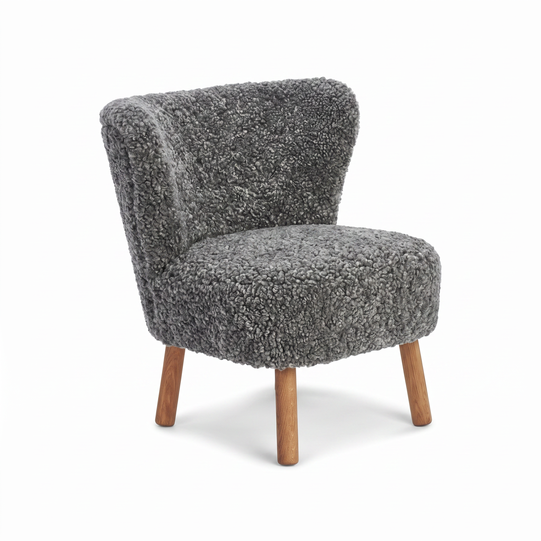 Emily Lounge Chair | Short Wool Graphite - Oak Legs