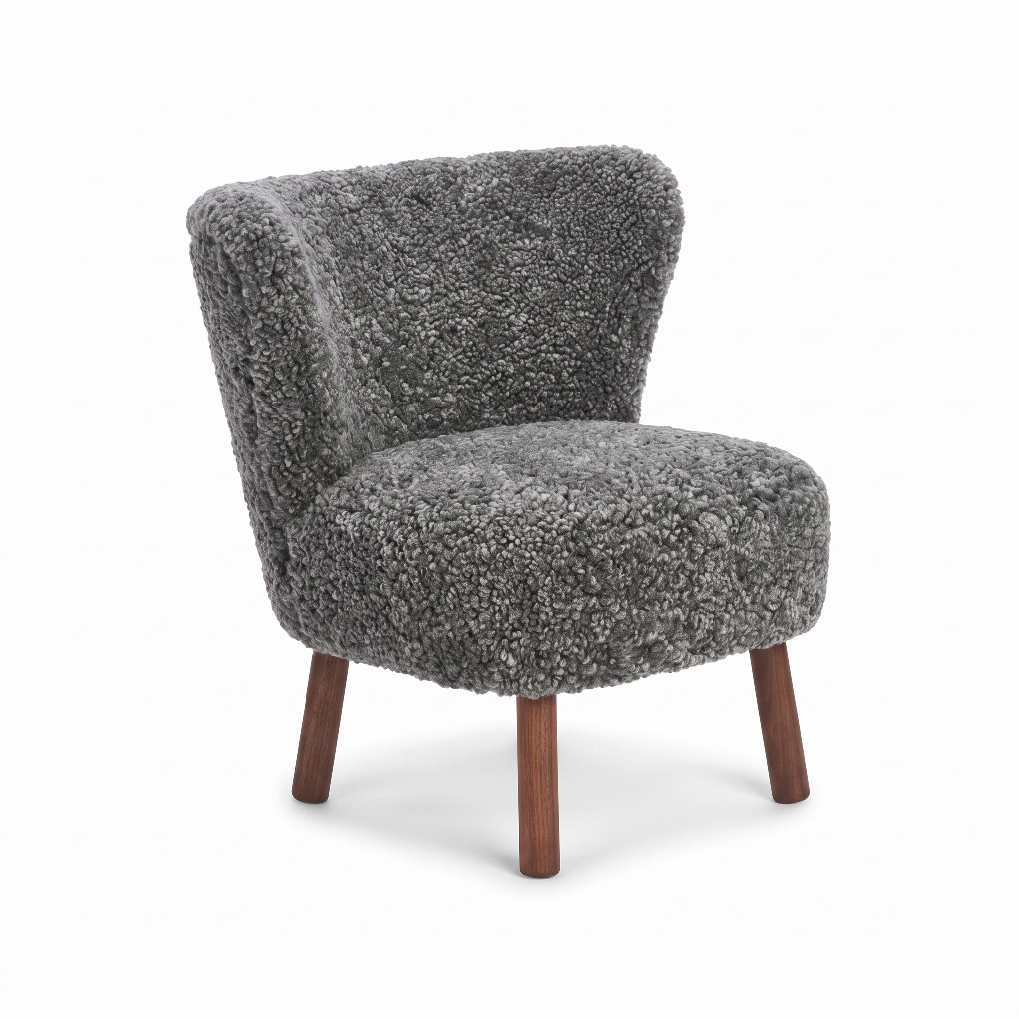 Emily Lounge Chair | Short Wool Graphite - Walnut Legs
