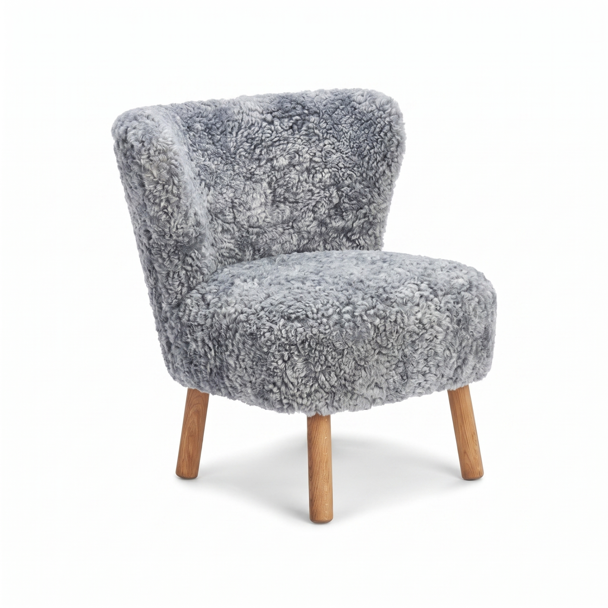 Emily Lounge Chair | Short Wool Light Grey - Oak Legs