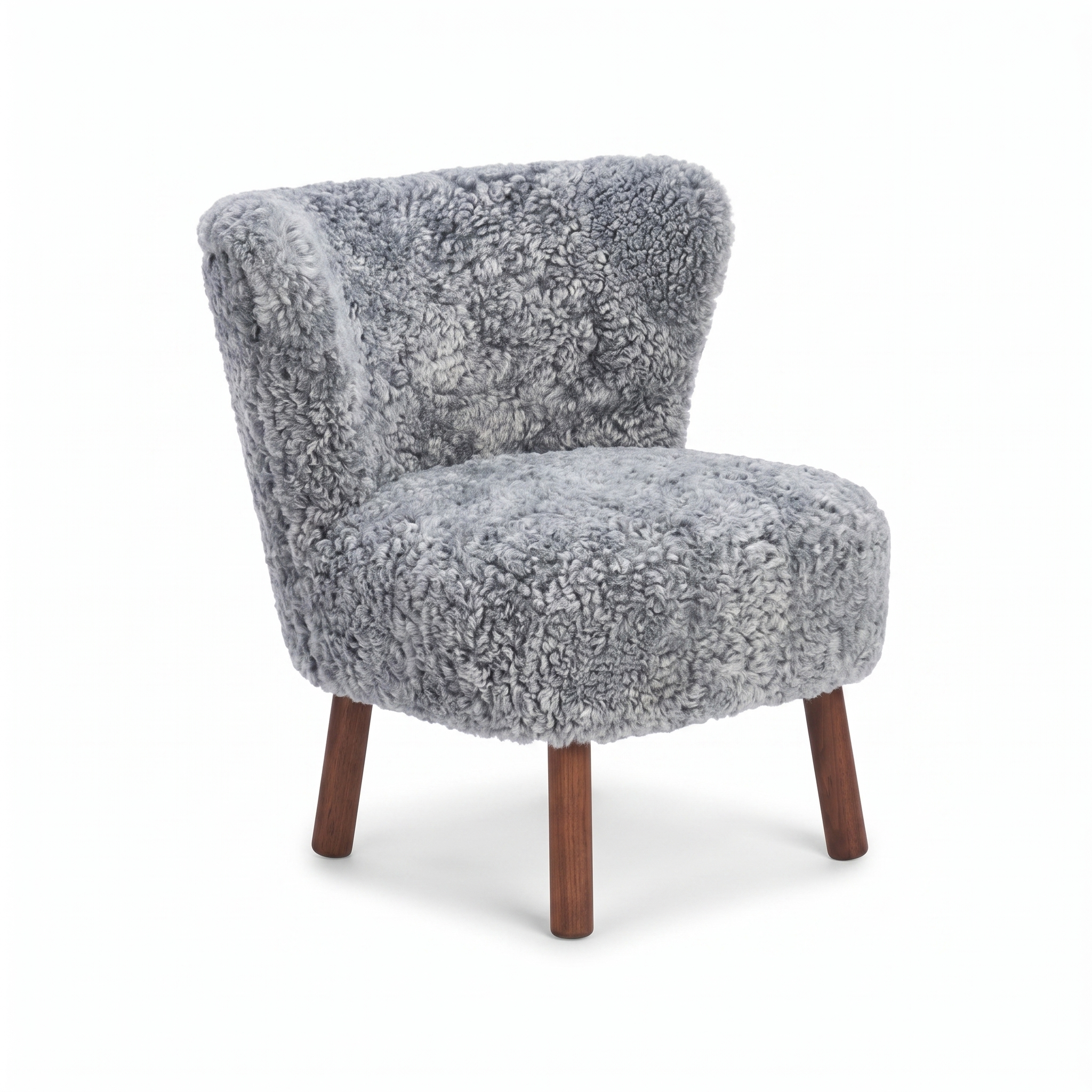 Emily Lounge Chair | Short Wool Light Grey - Walnut Legs