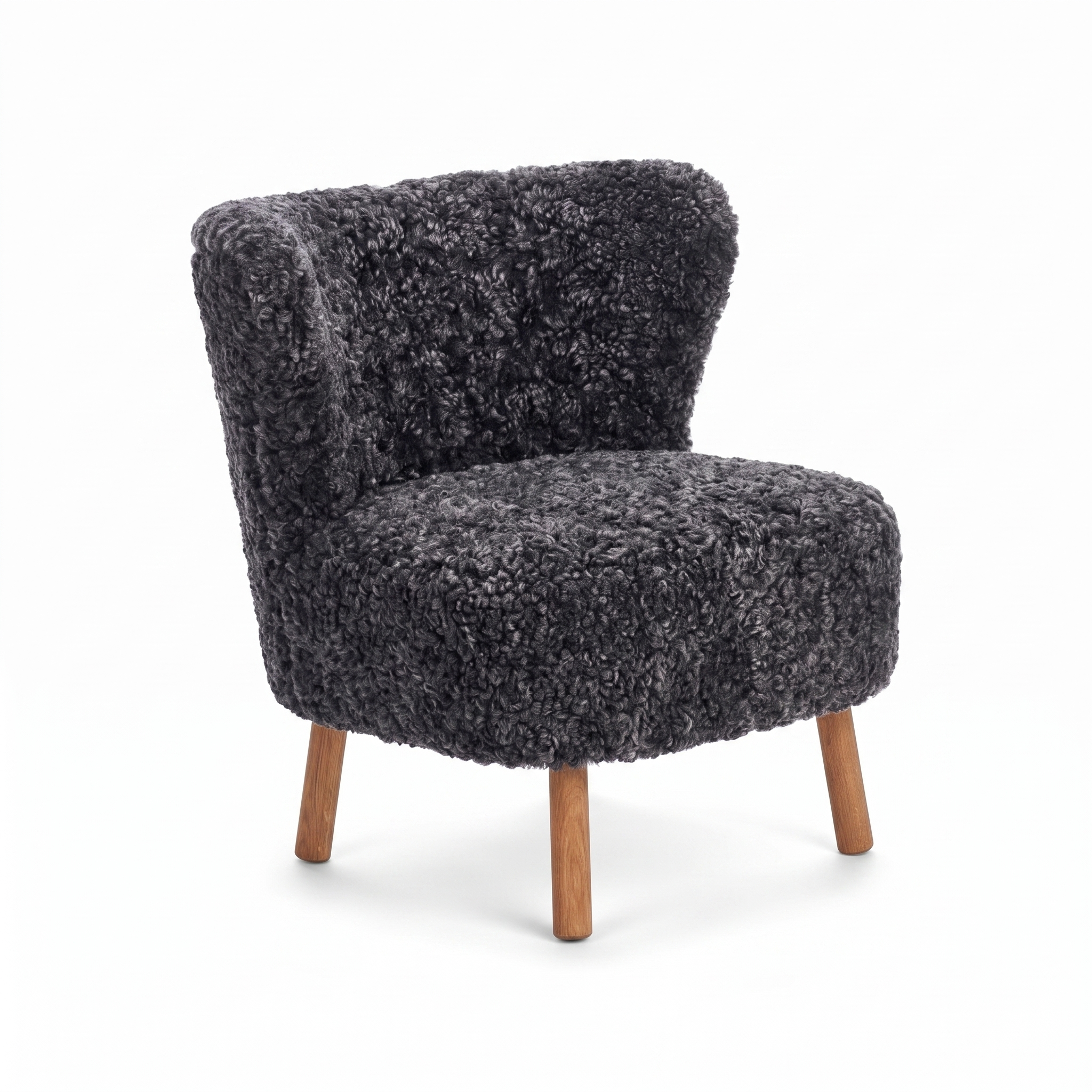 Emil Lounge Chair | Short Wool Anthracite - Oak Legs