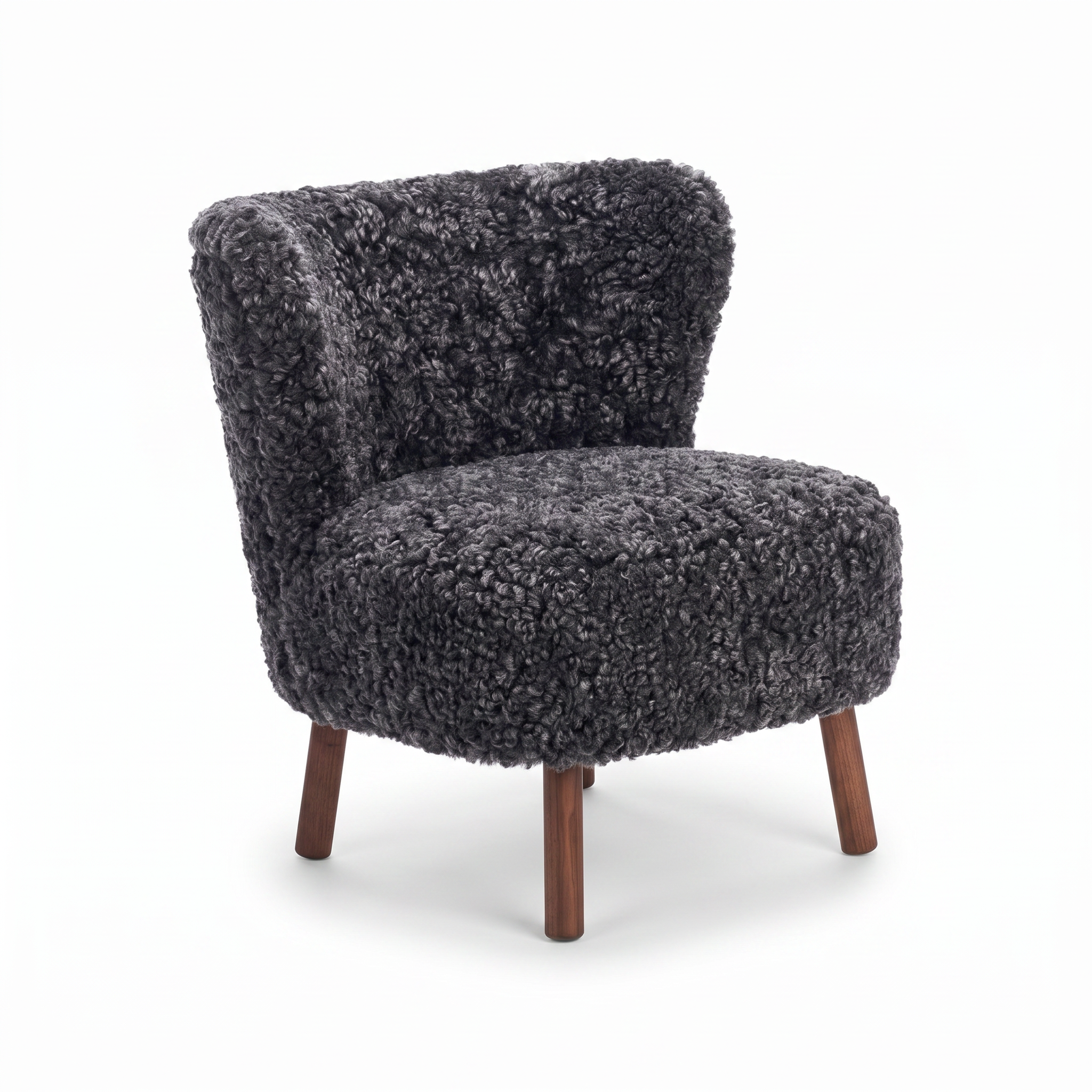 Emil Lounge Chair | Short Wool Anthracite - Walnut Legs