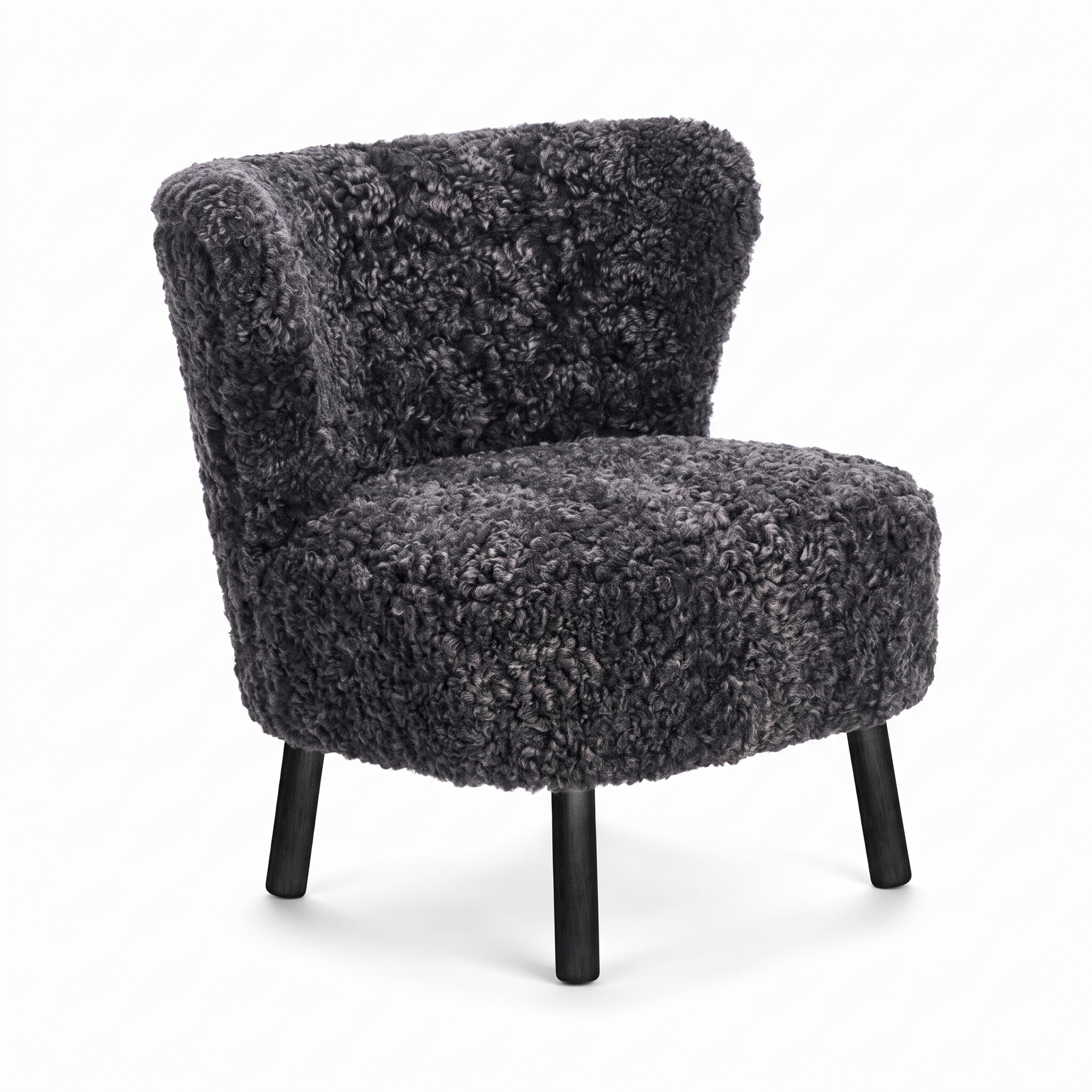 Emil Lounge Chair | Short Wool Anthracite - Black Beech Legs