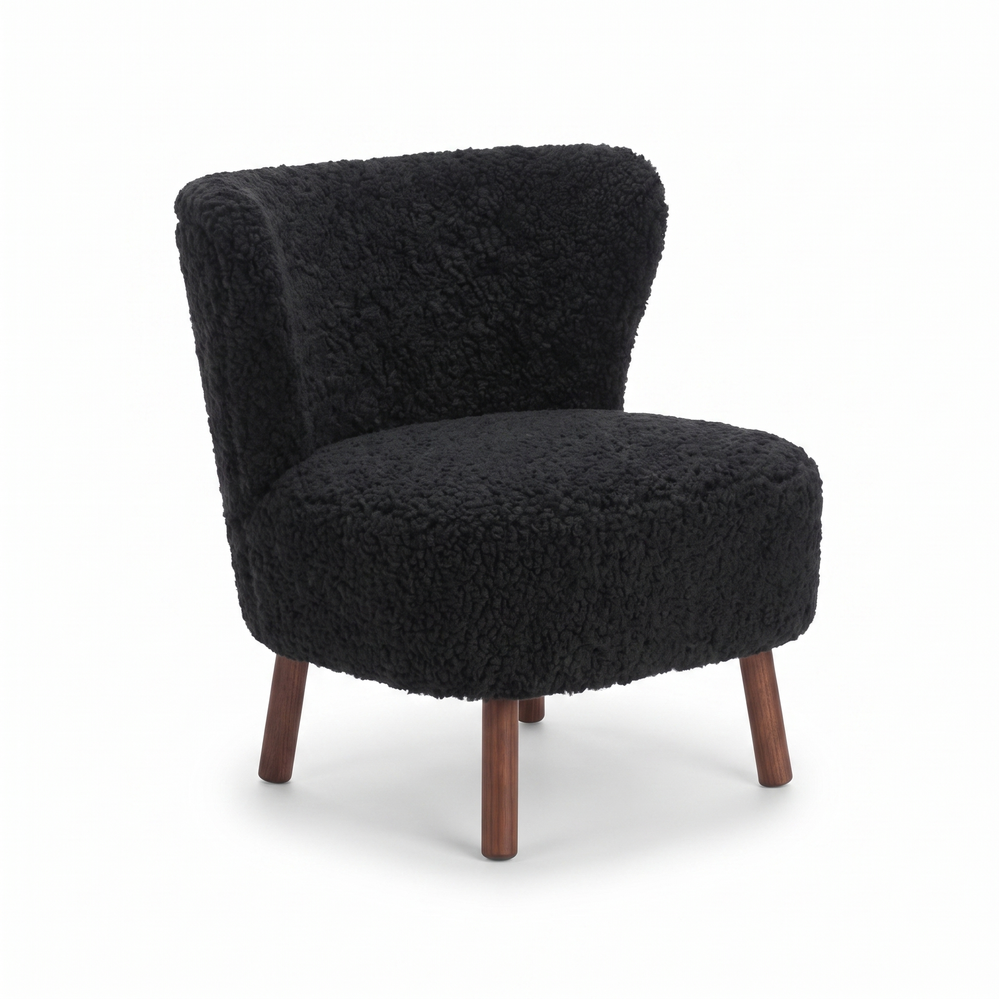 Emil Lounge Chair | Short Wool Black - Walnut Legs