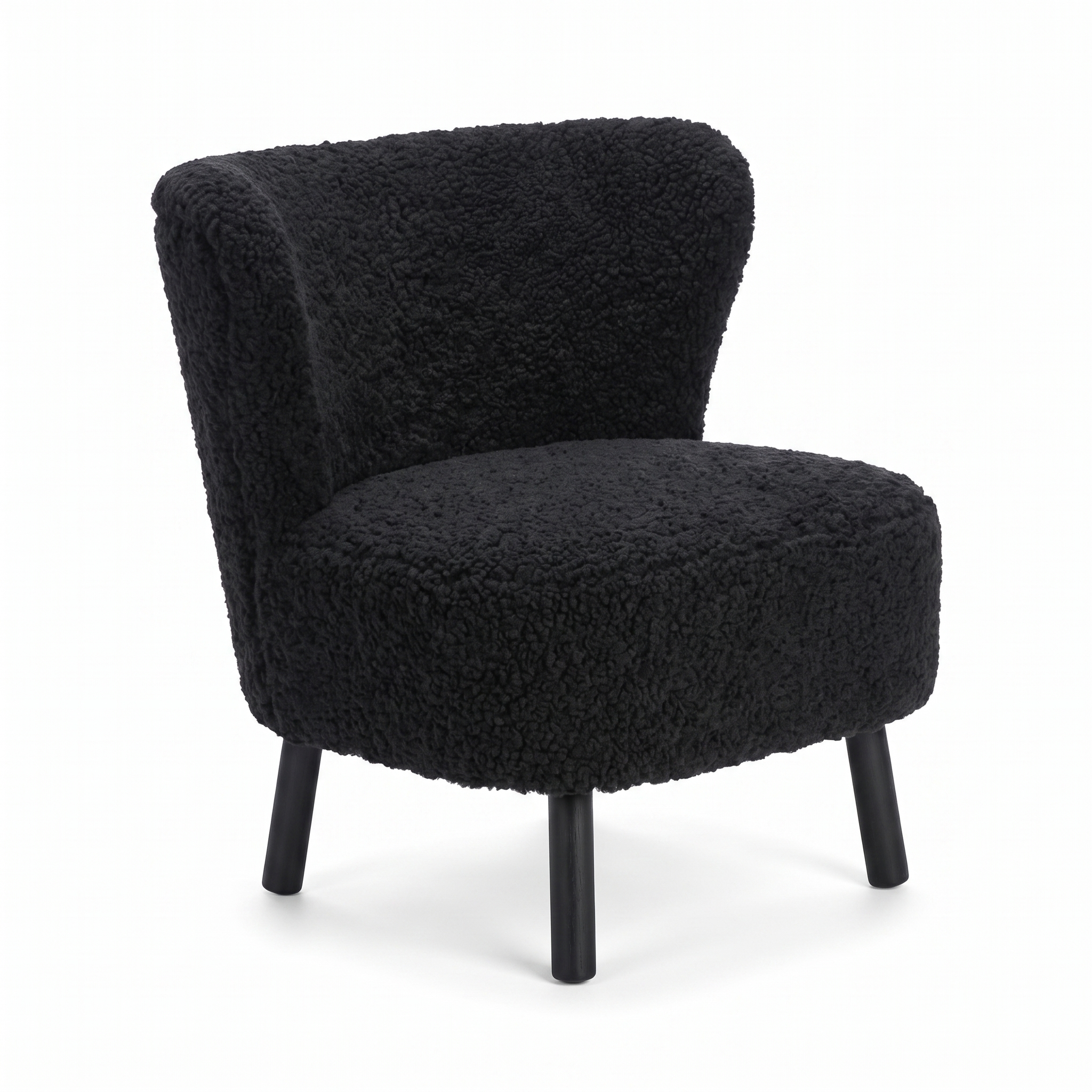 Emil Lounge Chair | Short Wool Black - Black Beech Legs