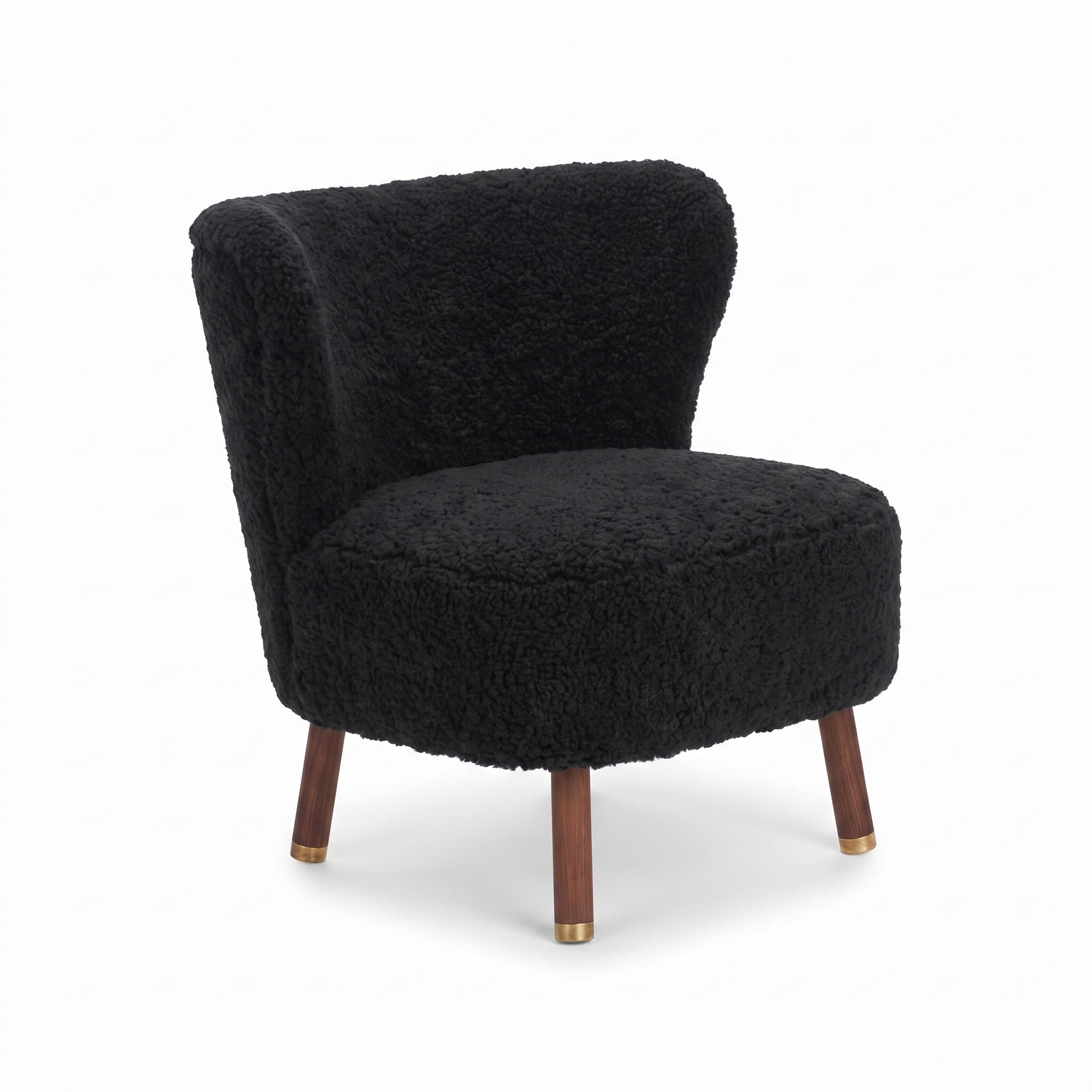 Emil Lounge Chair | Short Wool Black - Walnut Legs w. Brass