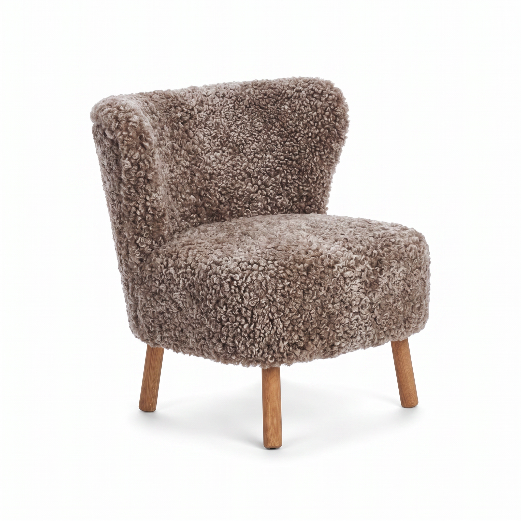 Emil Lounge Chair | Short Wool Cappuccino - Oak Legs