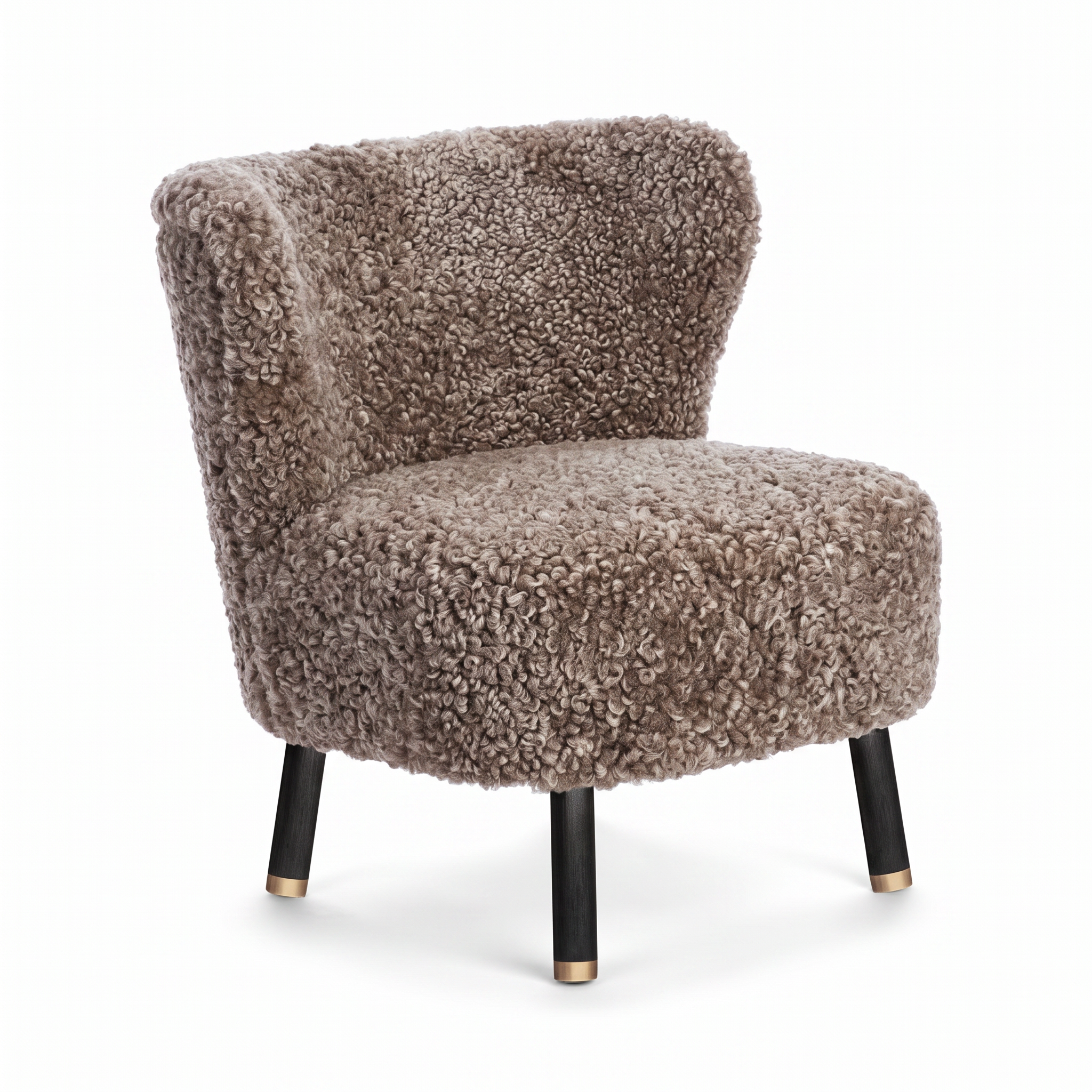 Emil Lounge Chair | Short Wool Cappuccino - Black Beech Legs w. Brass