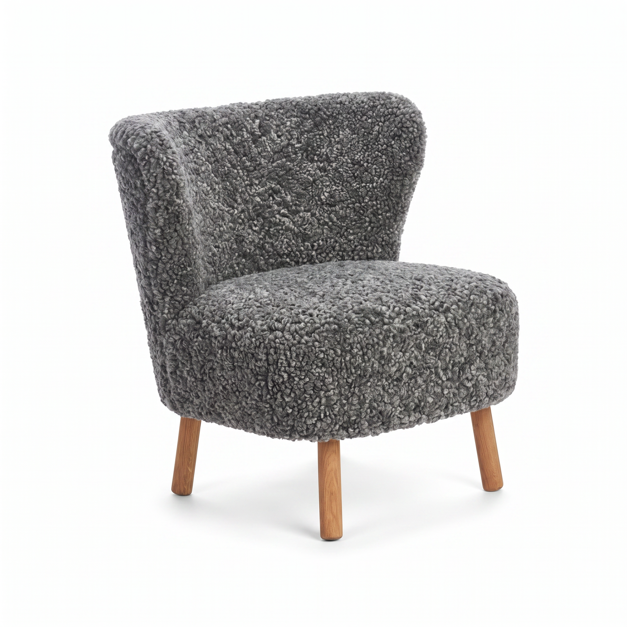 Emil Lounge Chair | Short Wool Graphite - Oak Legs