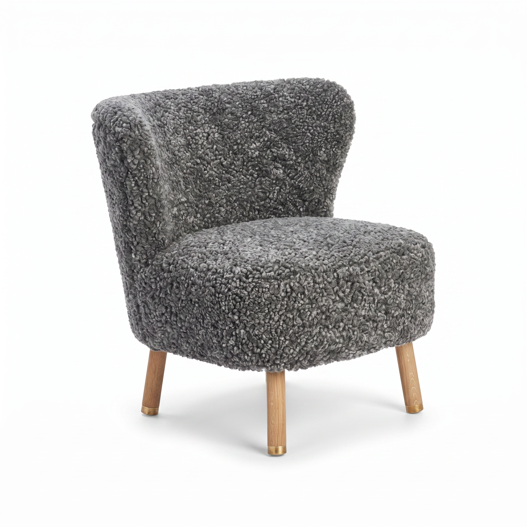 Emil Lounge Chair | Short Wool Graphite - Oak Legs w. Brass
