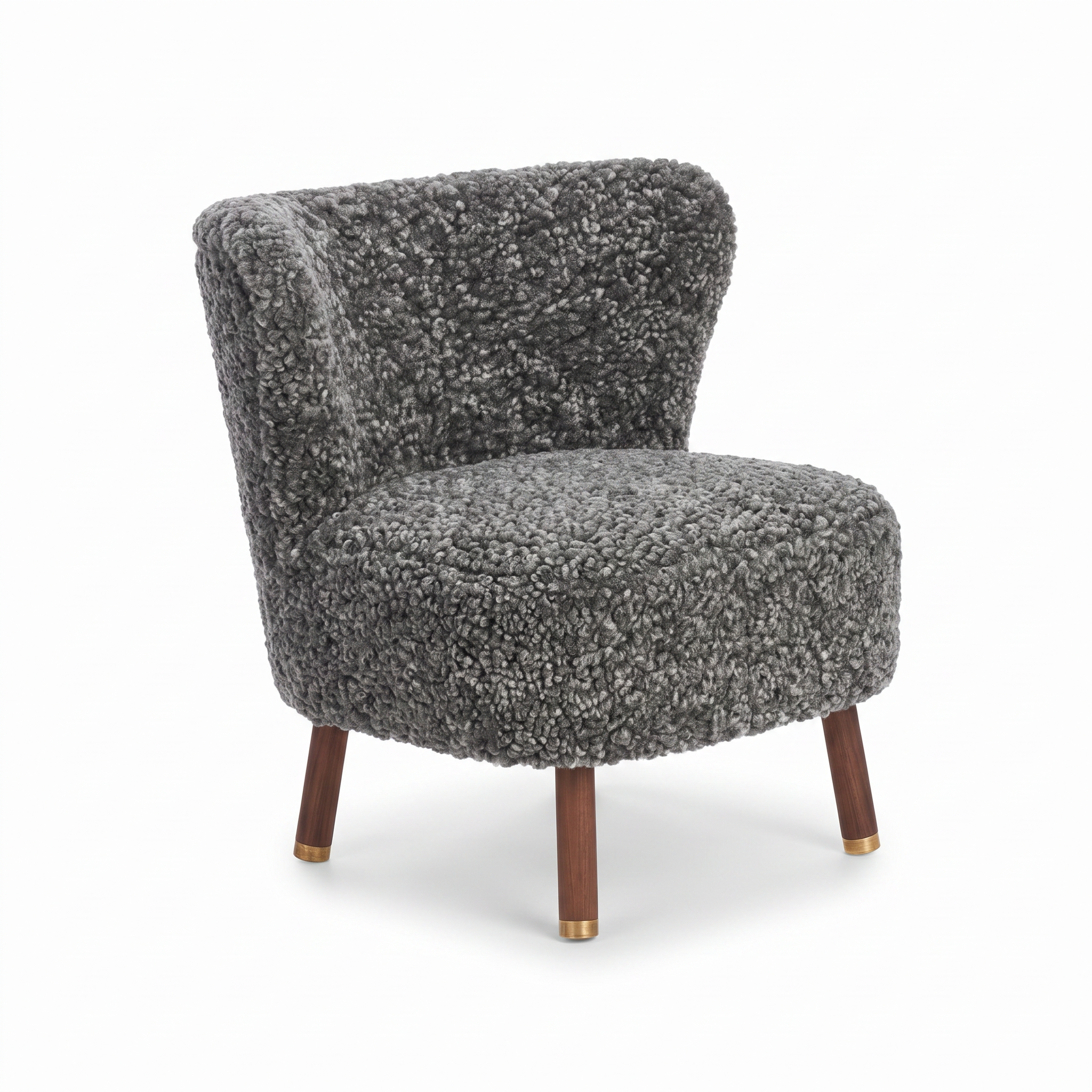 Emil Lounge Chair | Short Wool Graphite - Walnut Legs w. Brass