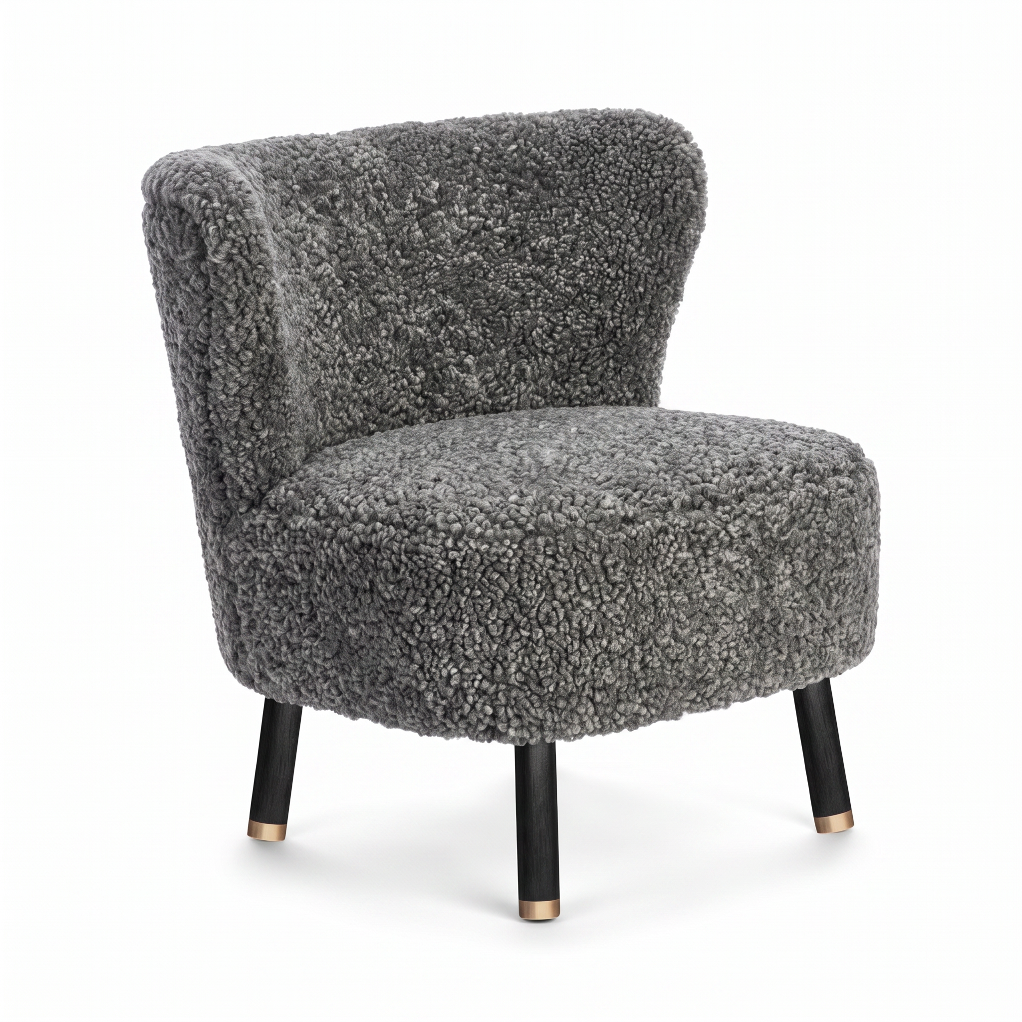 Emil Lounge Chair | Short Wool Graphite - Black Beech Legs w. Brass