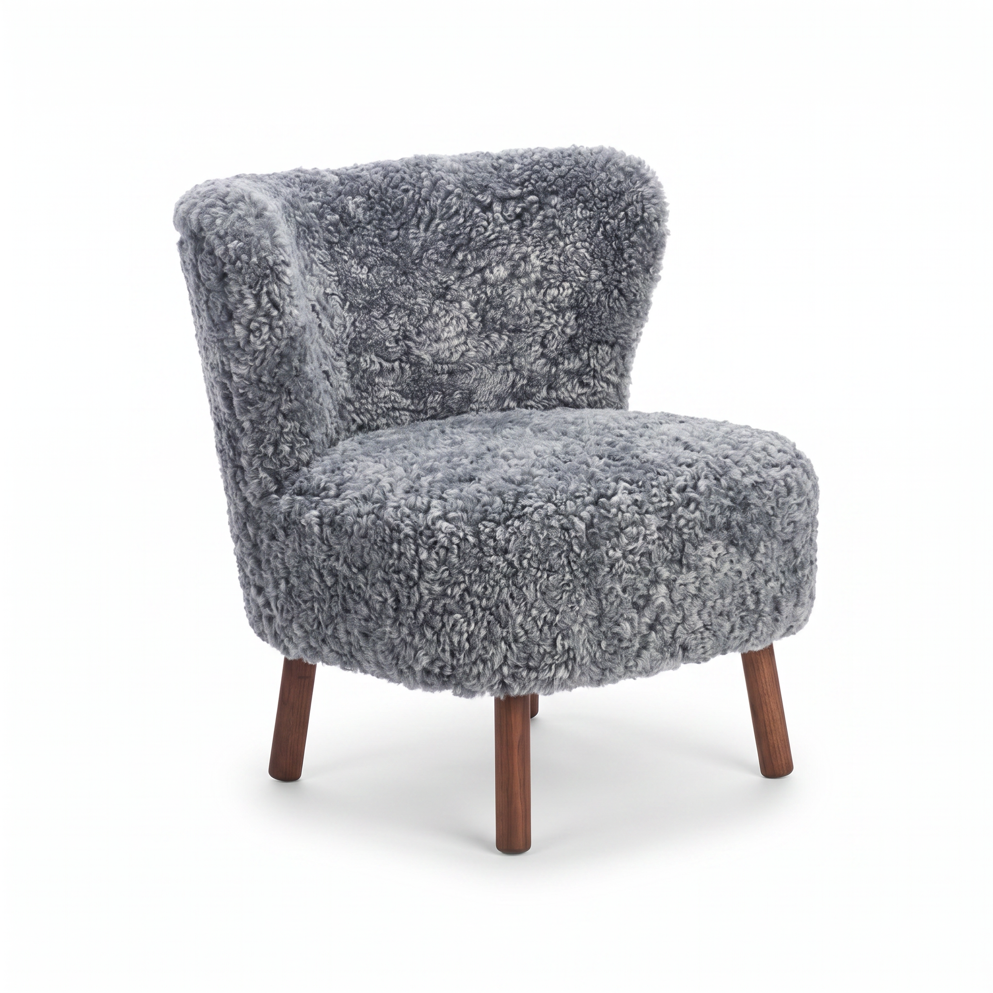 Emil Lounge Chair | Short Wool Light Grey - Walnut Legs