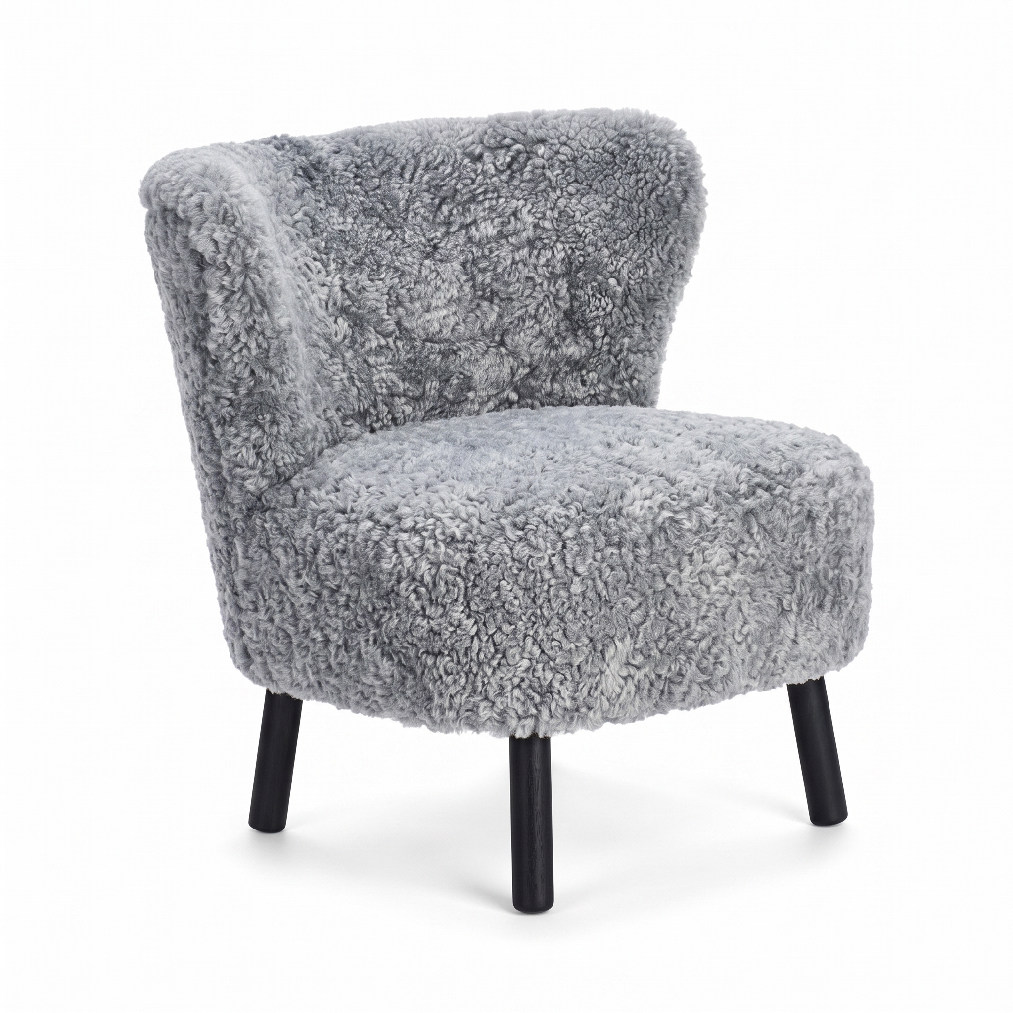 Emil Lounge Chair | Short Wool Light Grey - Black Beech Legs