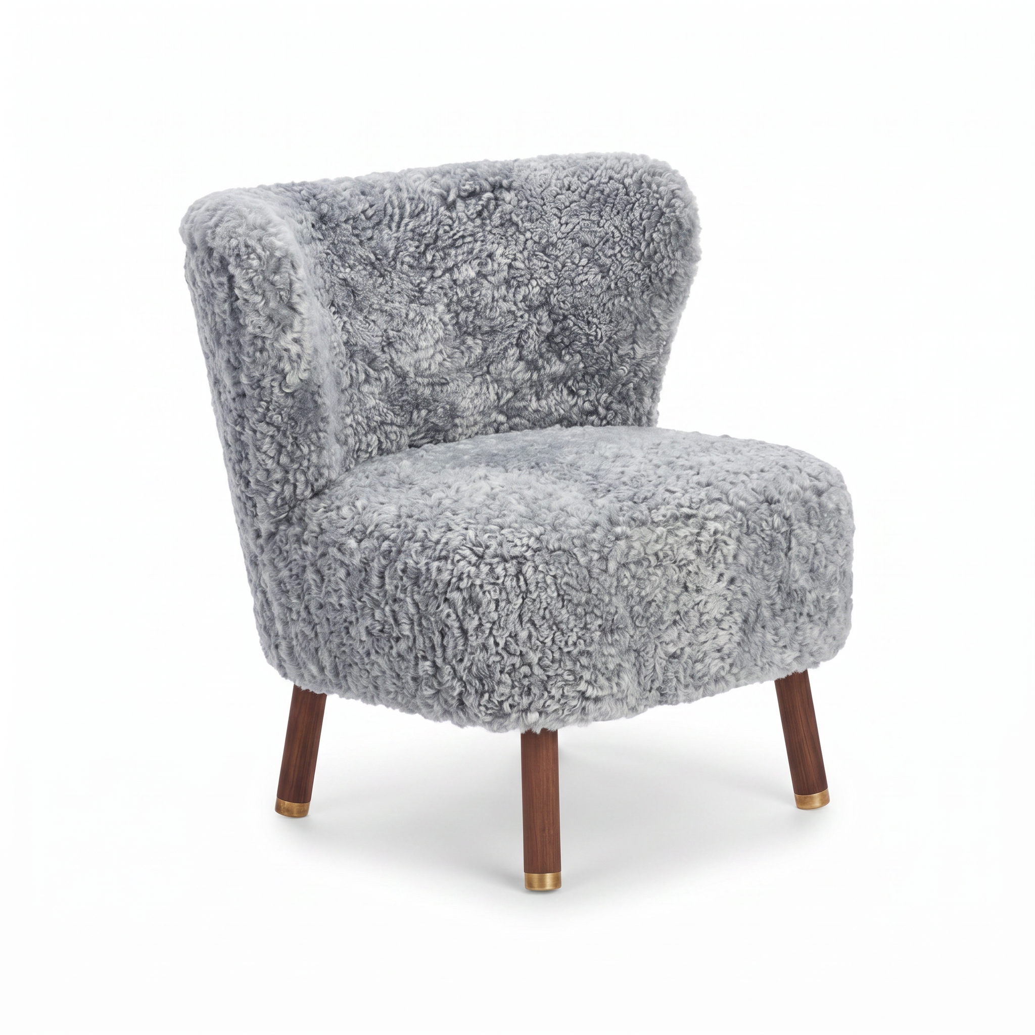 Emil Lounge Chair | Short Wool Light Grey - Walnut Legs w. Brass