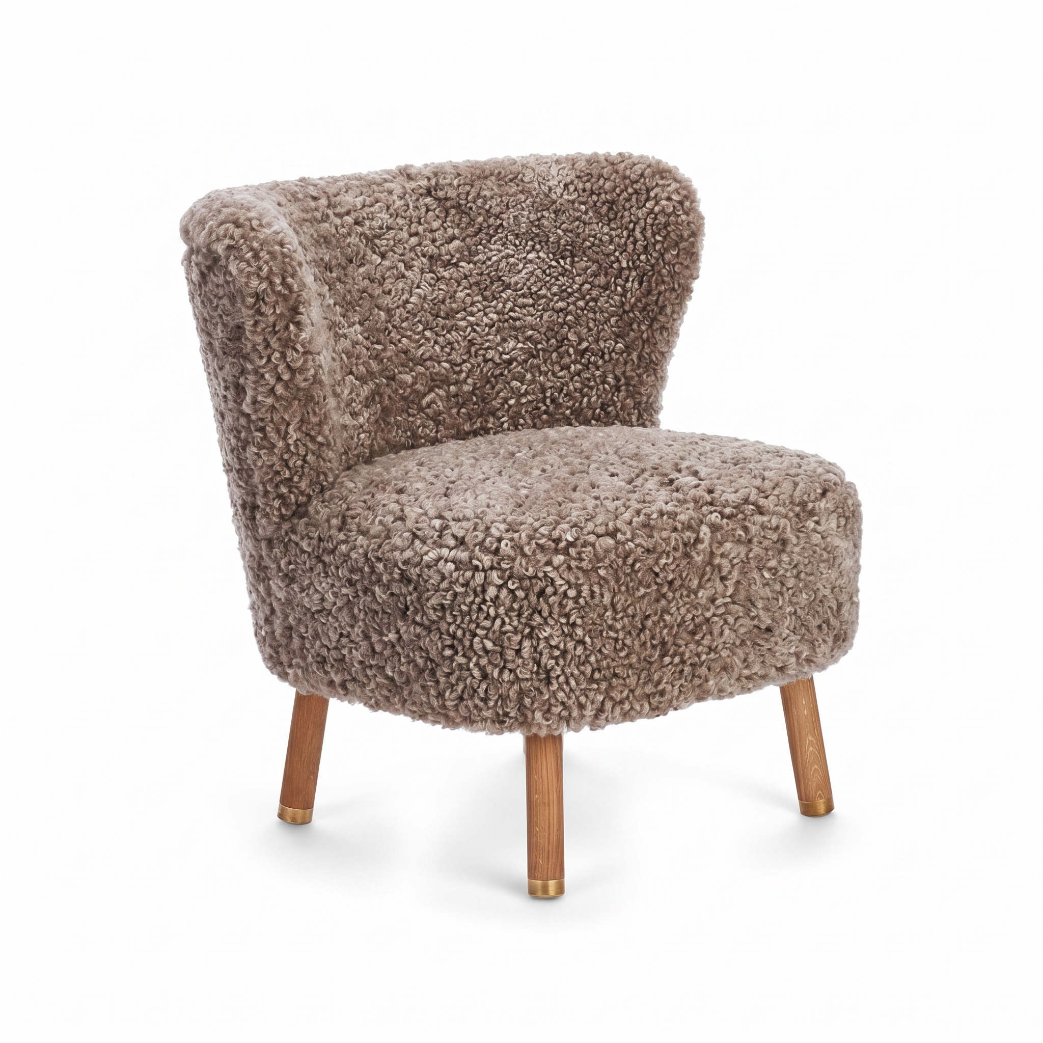 Emil Lounge Chair | Short Wool Cappuccino - Oak Legs w. Brass